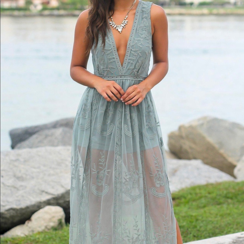 Dark sage lace maxi romper